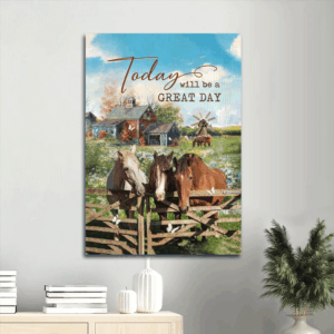Jesus Portrait Poster Home Decor Gift - Beautiful Farm Landscape with Horse Painting - Gift for Christian - Today Will Be A Great Day