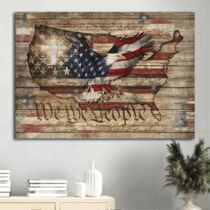 Jesus Landscape Poster with Eagle Painting White Cross US Flag - Christian Home Decor Gift - We The People