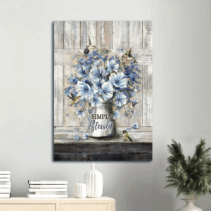Beautiful Jesus Portrait Poster Home Decor Gift with Blue Daisy Flower and Hummingbirds  Poster Home Decor Gift - Perfect Gift for Christians