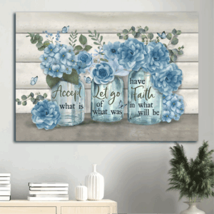 Jesus Landscape Poster Home Decor Gift - Beautiful Flower Vase & Butterfly  Poster Home Decor Gift - Christian Gift - Accept What Is Let Go