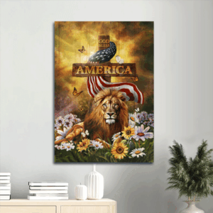 Jesus Portrait Poster with Beautiful Flower Field and Lion of Judah - Christian Home Decor Gift - God Bless America