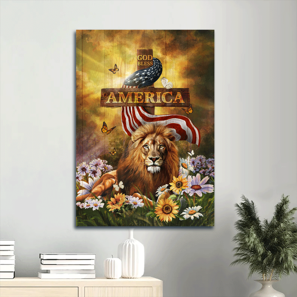 Jesus Portrait Poster with Beautiful Flower Field and Lion of Judah – Christian Home Decor Gift – God Bless America Jesus Portrait Poster with Beautiful Flower Field and Lion of Judah – Christian Home Decor Gift – God Bless America
