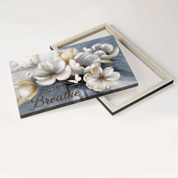 Christian Home Decor Gift: Jesus Landscape Poster with Flowers Blue Background and Butterfly – Just Breathe