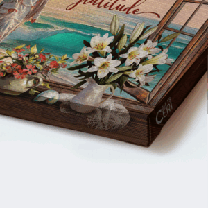 Jesus Landscape Poster Home Decor Gift - Beautiful Beach & Flower Vase - Gift For Christian - Start Each Day with God Grace & Gratitude 1