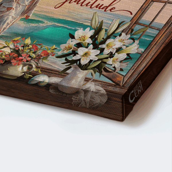 Jesus Landscape Poster Home Decor Gift – Beautiful Beach & Flower Vase – Gift For Christian – Start Each Day with God Grace & Gratitude