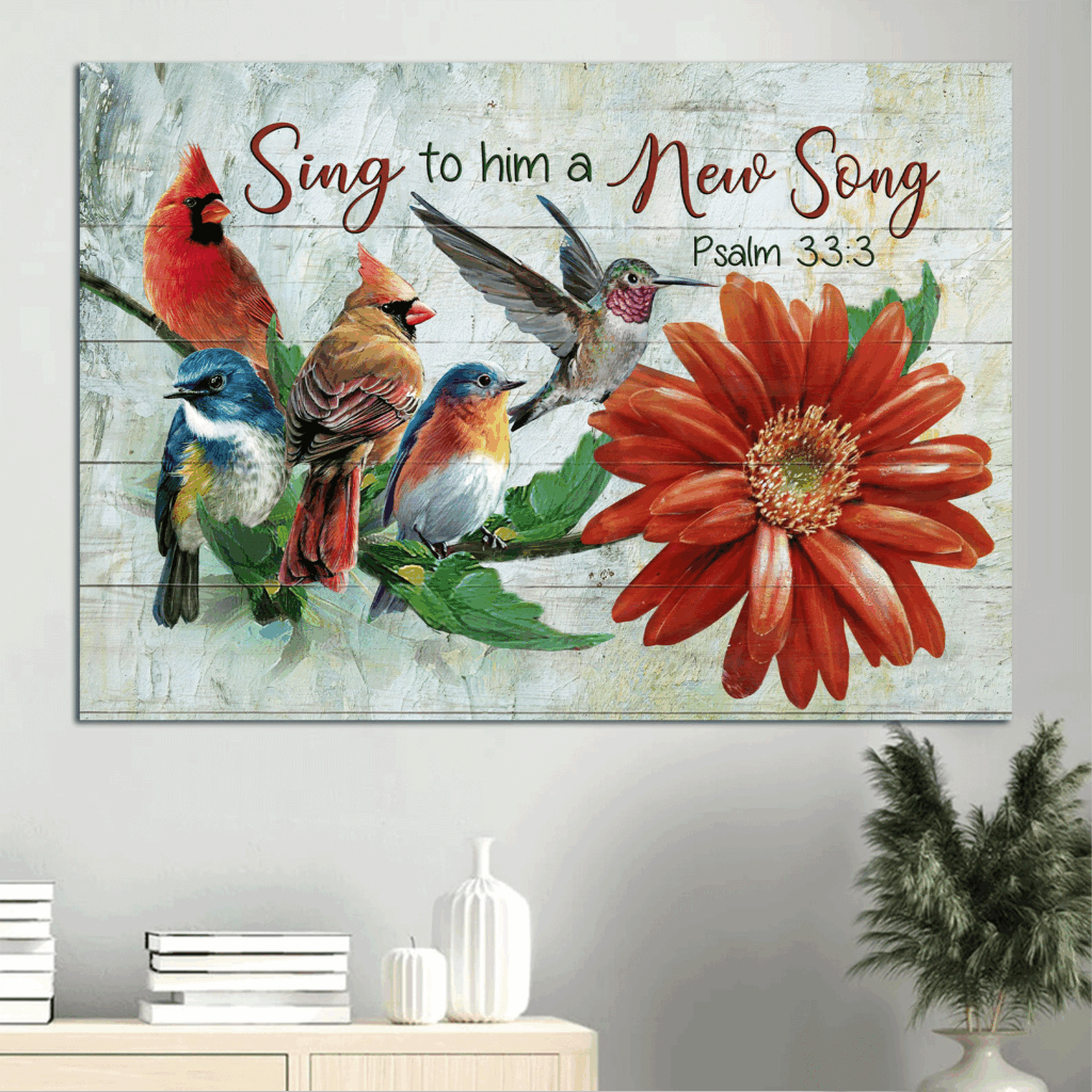 Jesus Landscape Poster Home Decor Gift – Colorful Birds & Red Flowers – Christian Gift – Sing a New Song Jesus Landscape Poster Home Decor Gift – Colorful Birds & Red Flowers – Christian Gift – Sing a New Song