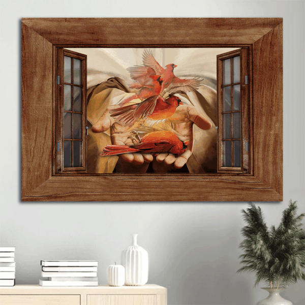 Heaven Landscape Poster Home Decor Gift – Beautiful Cardinal Jesus s Hand Infinite Halo – Memorial Gift for Family – Way to Heaven