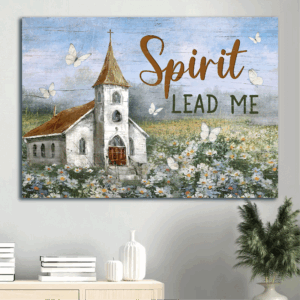 Jesus Landscape Poster: Beautiful Church & Flower Field Home Decor Gift for Christian - Spirit Lead Me
