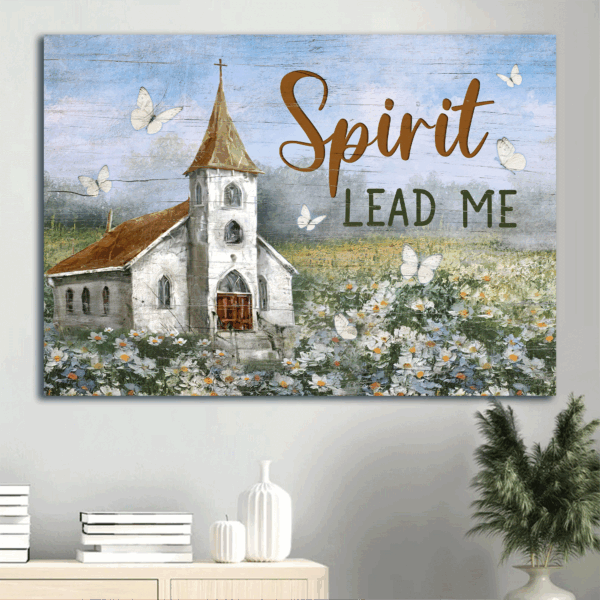 Jesus Landscape Poster: Beautiful Church & Flower Field Home Decor Gift for Christian – Spirit Lead Me
