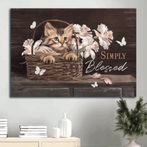 Jesus Landscape Poster - Beautiful Cat Pink Flower Butterfly Home Decor Gift for Christian - Simply Blessed