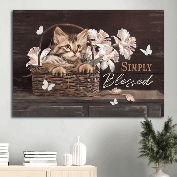 Jesus Landscape Poster – Beautiful Cat Pink Flower Butterfly Home Decor Gift for Christian – Simply Blessed