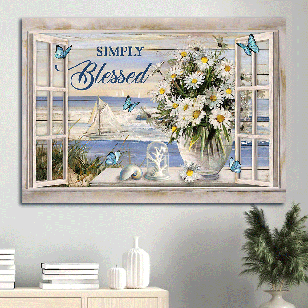 Jesus Landscape Poster – Beach & Daisy Vase Summer Painting Home Decor Gift for Christians Jesus Landscape Poster – Beach & Daisy Vase Summer Painting Home Decor Gift for Christians