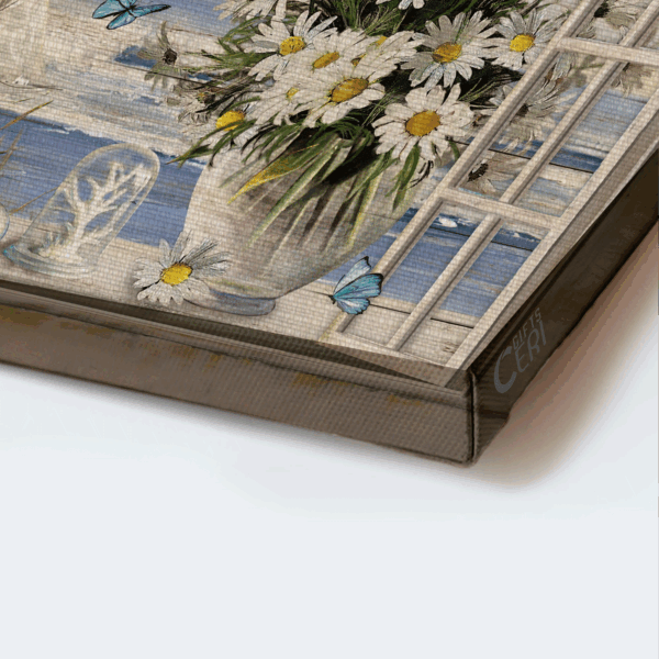 Jesus Landscape Poster – Beach & Daisy Vase Summer Painting Home Decor Gift for Christians