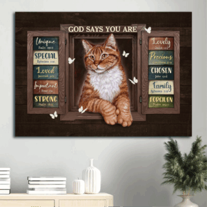 Unique Jesus Landscape Poster Home Decor - Gift for Christian with Beautiful Cat and White Butterfly