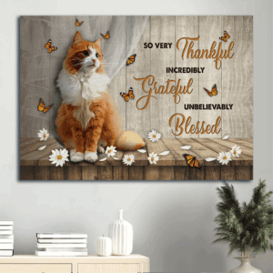 Jesus Landscape Poster Home Decor Gift - Beautiful Cat White Daisy Butterfly - Gift for Christian - So Very Thankful