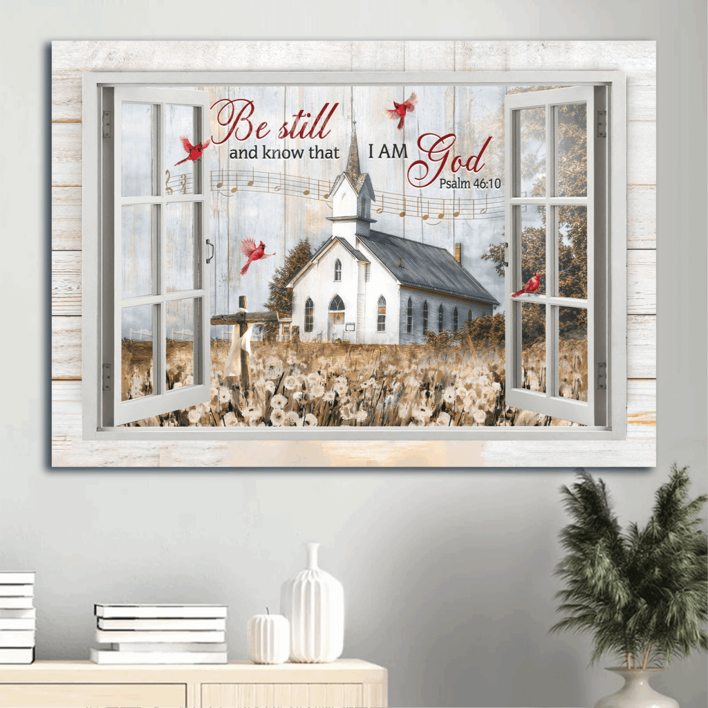Jesus Landscape Poster Home Decor Gift – Beautiful Church Dandelion Field Red Cardinal – Gift for Christian – Be Still and Know – Religious Wall Art Jesus Landscape Poster Home Decor Gift – Beautiful Church Dandelion Field Red Cardinal – Gift for Christian – Be Still and Know – Religious Wall Art