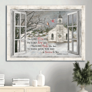Jesus & Cardinal Landscape Poster Home Decor Gift - Beautiful Church Winter Scene - Ideal Christian Gift