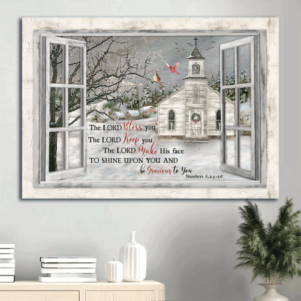 Jesus & Cardinal Landscape Poster Home Decor Gift – Beautiful Church Winter Scene – Ideal Christian Gift