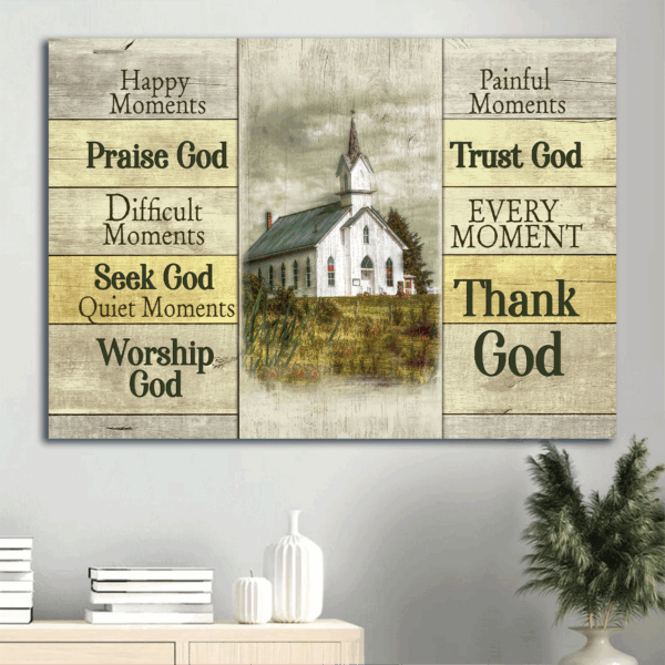 Jesus Church Landscape Poster: Christian Home Decor Gift with Green Meadow Dark Cloud – Praise God in Happy Moments