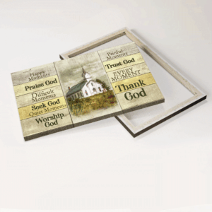 Jesus Church Landscape Poster: Christian Home Decor Gift with Green Meadow Dark Cloud - Praise God in Happy Moments 1