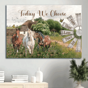Jesus Landscape & Windmill Poster - Christian Home Decor Gift with Dream Horses - Choose Joy Today