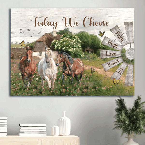 Jesus Landscape & Windmill Poster – Christian Home Decor Gift with Dream Horses – Choose Joy Today