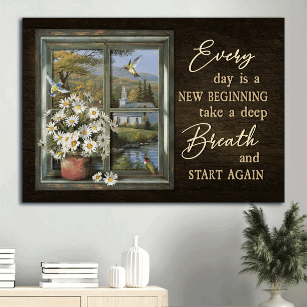 Christian Landscape Poster Set – Beautiful Countryside & Daisy Drawings for Home Decor – Gift for Christians