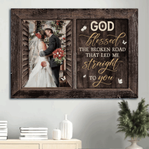 Christian Wedding Gift: Jesus Landscape Poster Home Decor - Red Rose Couple - God Blessed Road