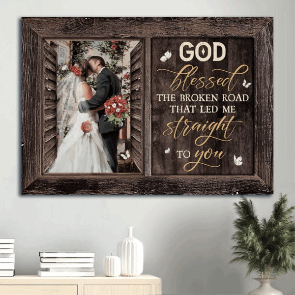 Christian Wedding Gift: Jesus Landscape Poster Home Decor – Red Rose Couple – God Blessed Road