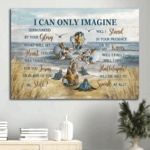 Christian Home Decor Gift: Jesus Landscape Poster with Cross Sea Turtle Seagull Beach Painting - I Can Only Imagine