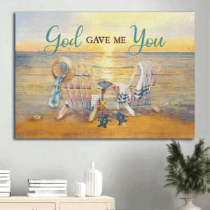 Jesus Landscape & Sea Turtle Beach Painting Poster Home Decor Gift for Christian