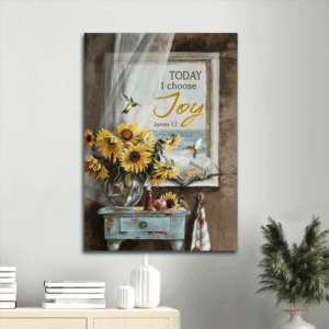 Jesus Portrait Poster Home Decor Gift - Beach Painting Sunflower Vase Hummingbird - Gift For Christian - Today I Choose Joy