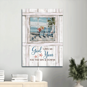 Jesus and Turtle Couple Beach Painting Poster Home Decor Gift for Christian - God Gave Me You