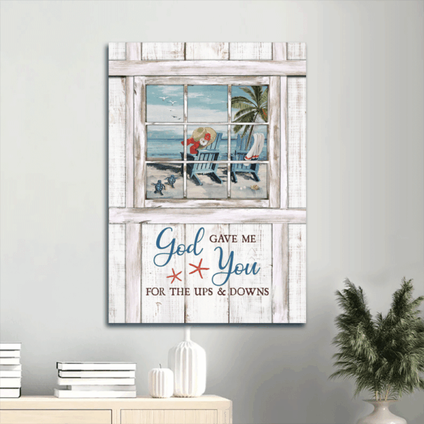 Jesus and Turtle Couple Beach Painting Poster Home Decor Gift for Christian – God Gave Me You