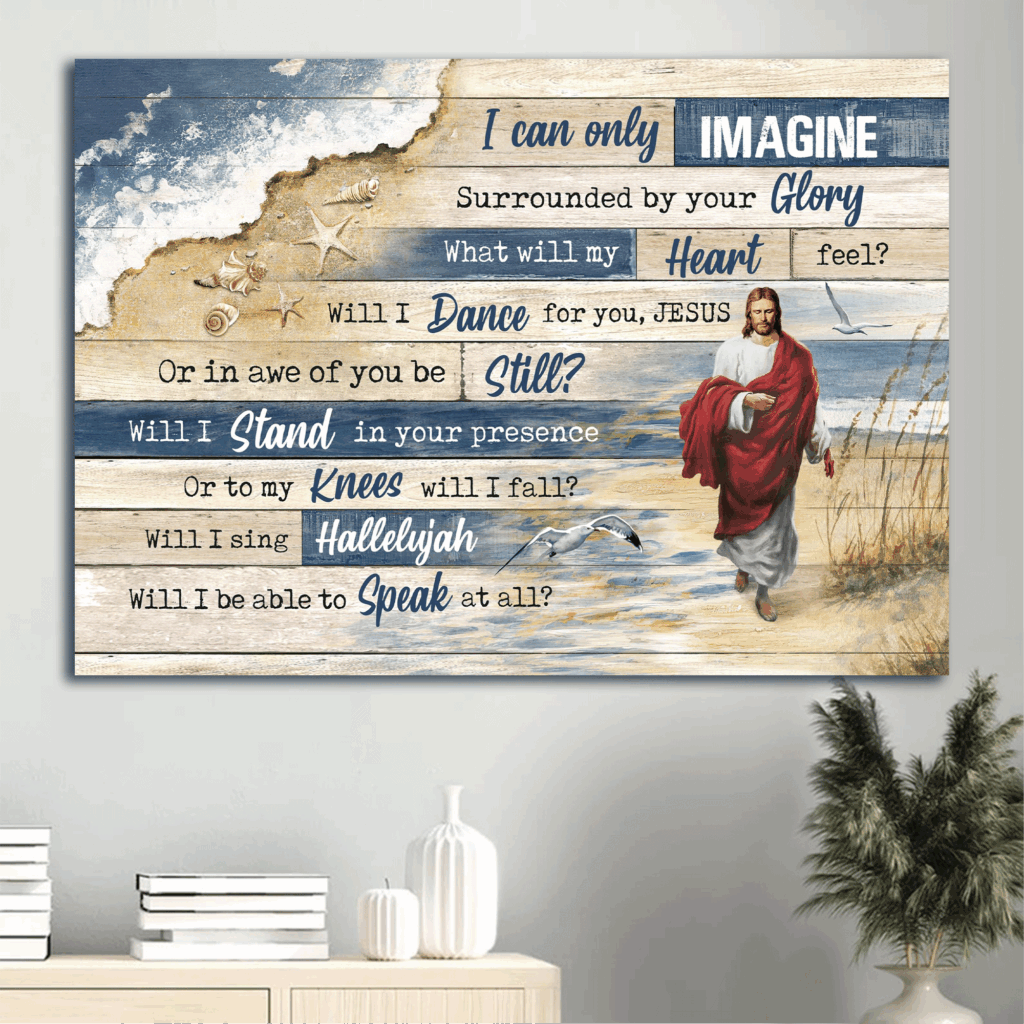 Jesus Beach Landscape Poster Home Decor – Walking With Jesus Painting Gift for Christian Jesus Beach Landscape Poster Home Decor – Walking With Jesus Painting Gift for Christian