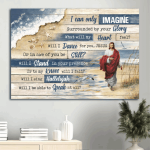 Jesus Beach Landscape Poster Home Decor - Walking With Jesus Painting Gift for Christian