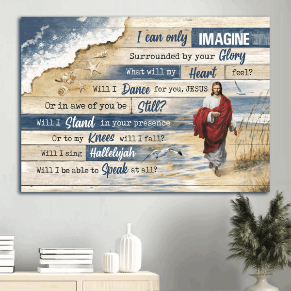 Jesus Beach Landscape Poster Home Decor – Walking With Jesus Painting Gift for Christian