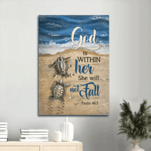 Jesus Portrait Poster Home Decor - Beach Painting Sea Turtle - Gift For Christian - God Is Within Her