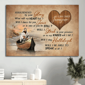 Jesus Landscape Poster: Beach & Boat Painting Home Decor Gift for Christian - Walking With Jesus Heart Shape I Can Only Imagine