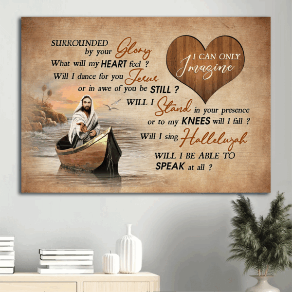Jesus Landscape Poster: Beach & Boat Painting Home Decor Gift for Christian – Walking With Jesus Heart Shape I Can Only Imagine