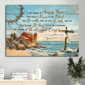 Jesus Landscape Poster: Beach Painting Home Decor Gift for Christian - Amazing Grace