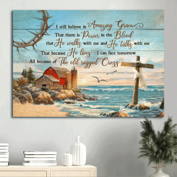 Jesus Landscape Poster: Beach Painting Home Decor Gift for Christian – Amazing Grace