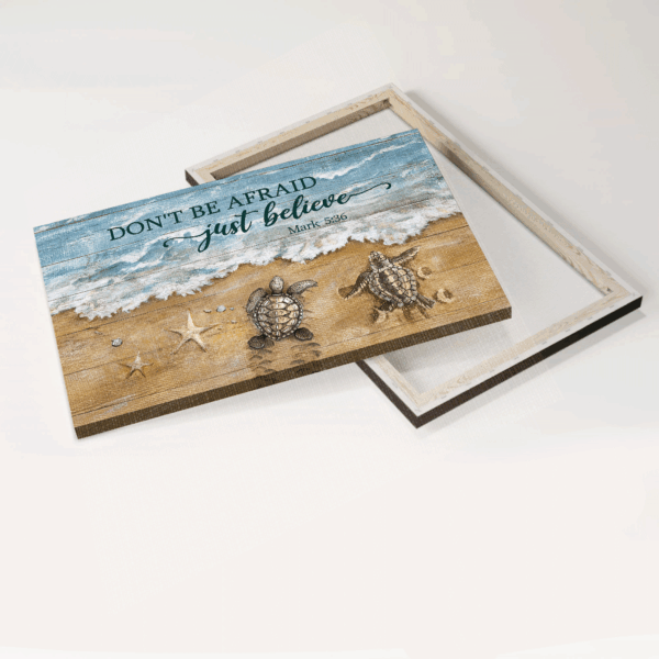 Christian Home Decor Gift: Jesus Beach Landscape Poster with Sea Turtle and Starfish – Don t Be Afraid Just Believe