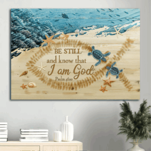 Jesus Beach Painting Poster Home Decor Gift - Couple Sea Turtle Starfish Conch - Christian Home Decor - Be Still And Know God