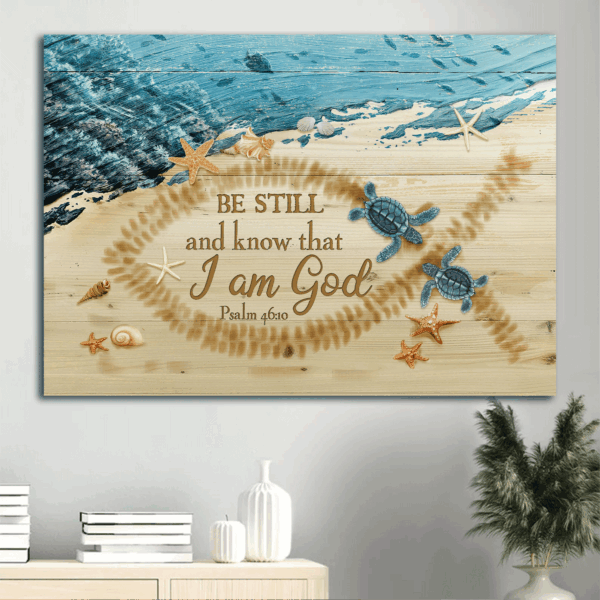 Jesus Beach Painting Poster Home Decor Gift – Couple Sea Turtle Starfish Conch – Christian Home Decor – Be Still And Know God