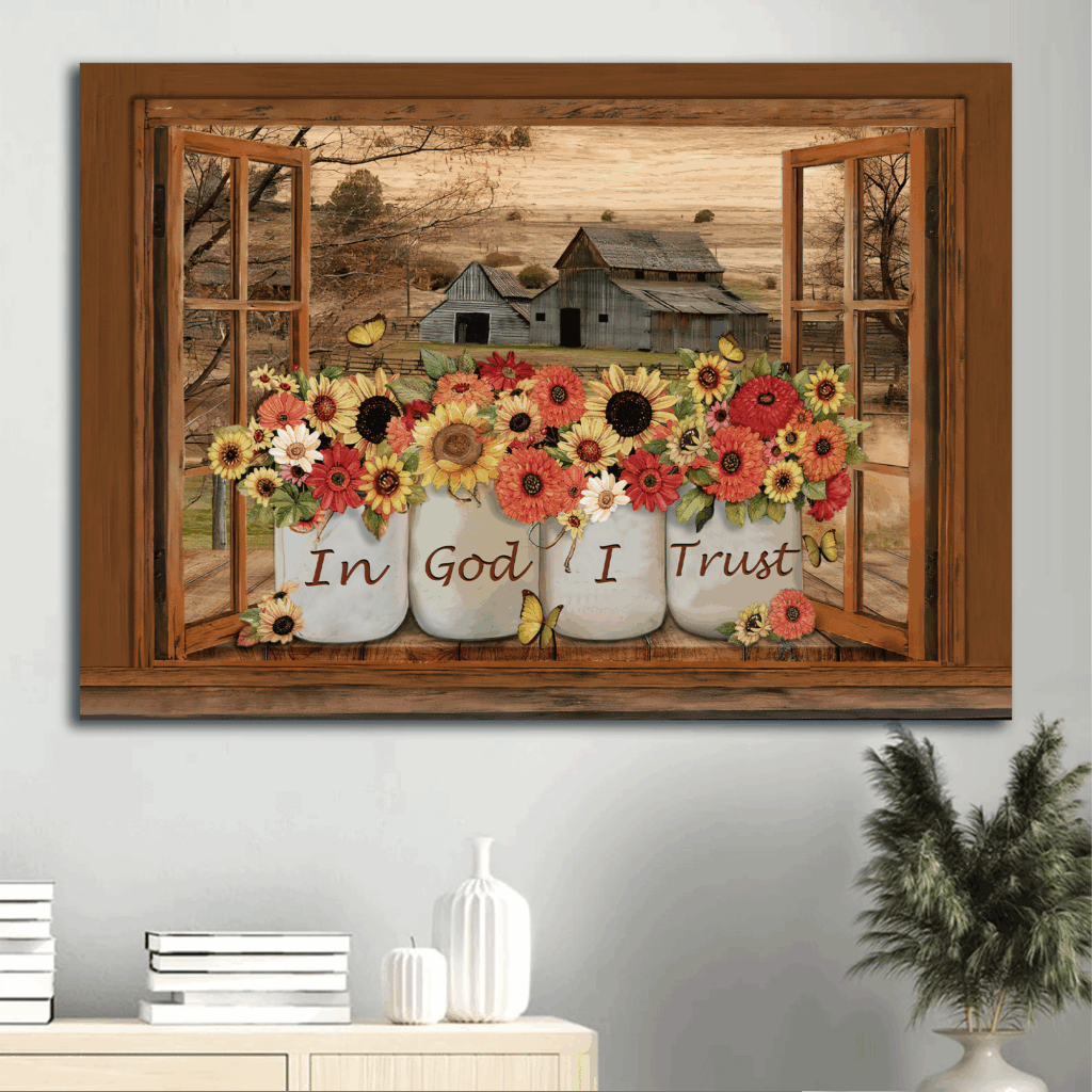 Jesus Landscape Poster Home Decor Gift – Barn On Farm Flowers Yellow Butterfly – Gift For Christian – In God I Trust Jesus Landscape Poster Home Decor Gift – Barn On Farm Flowers Yellow Butterfly – Gift For Christian – In God I Trust