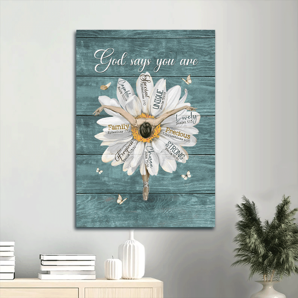 Christian Home Decor Gift: Jesus Portrait Poster with Ballet Dancer White Daisy & Butterfly – God Says You Are Christian Home Decor Gift: Jesus Portrait Poster with Ballet Dancer White Daisy & Butterfly – God Says You Are