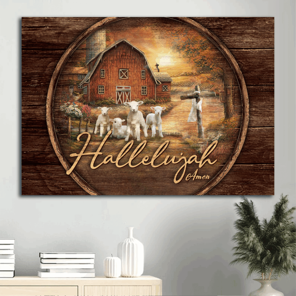 Jesus Landscape Poster: Barn House Sunset Farmhouse Decor Gift for Christian – Hallelujah Jesus Landscape Poster: Barn House Sunset Farmhouse Decor Gift for Christian – Hallelujah