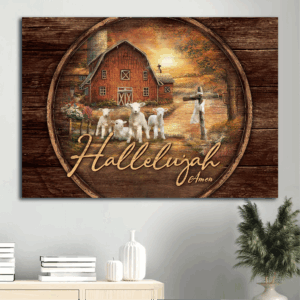 Jesus Landscape Poster: Barn House Sunset Farmhouse Decor Gift for Christian - Hallelujah