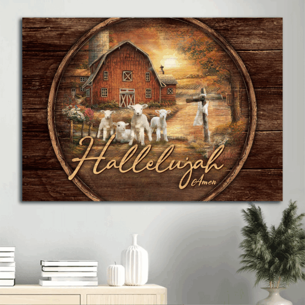 Jesus Landscape Poster: Barn House Sunset Farmhouse Decor Gift for Christian – Hallelujah